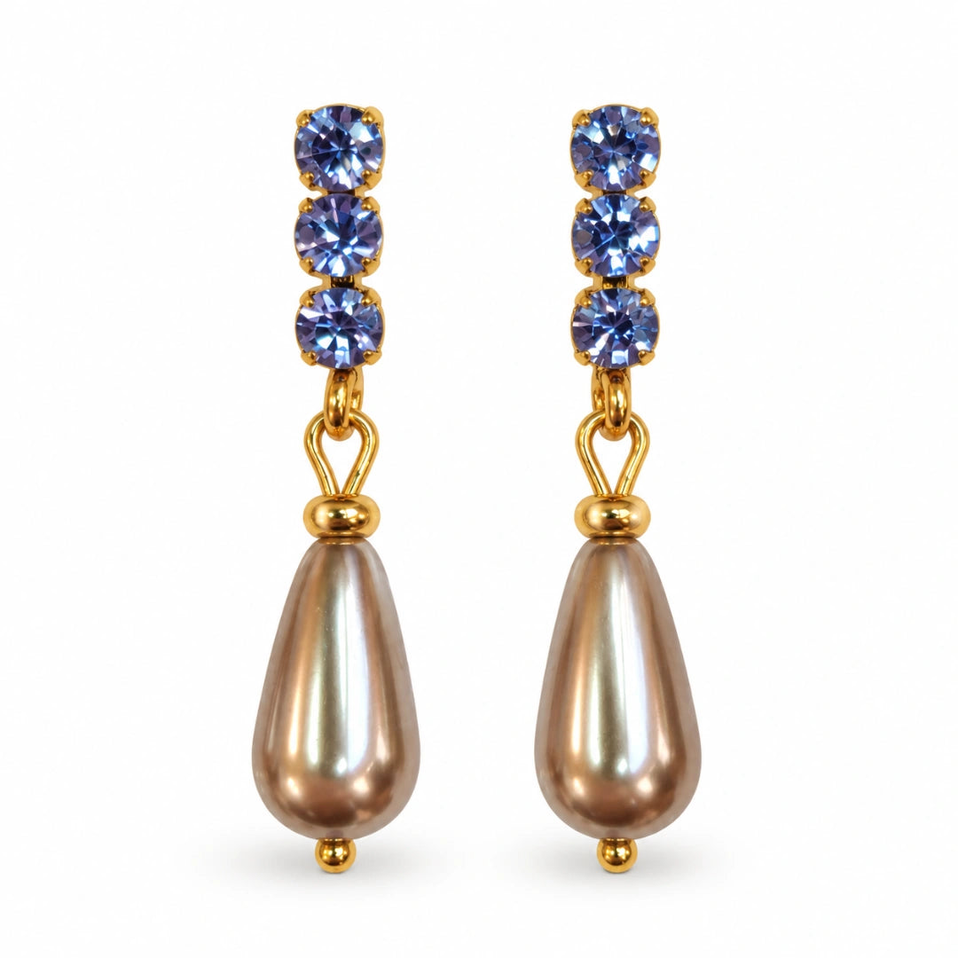 Orecchini NÉA Goccia Bronzo Perlato con Zirconia Blu Lavanda Oro