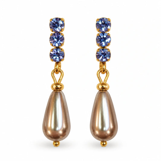 Orecchini NÉA Goccia Bronzo Perlato con Zirconia Blu Lavanda Oro