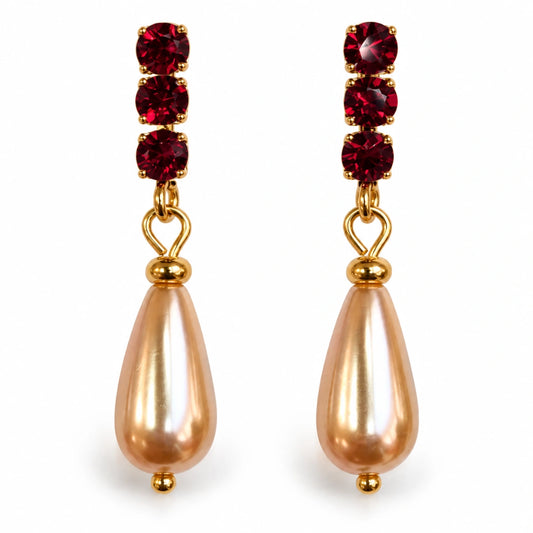 Orecchini NÉA Goccia Champagne Perlato con Zirconia Rubino Oro