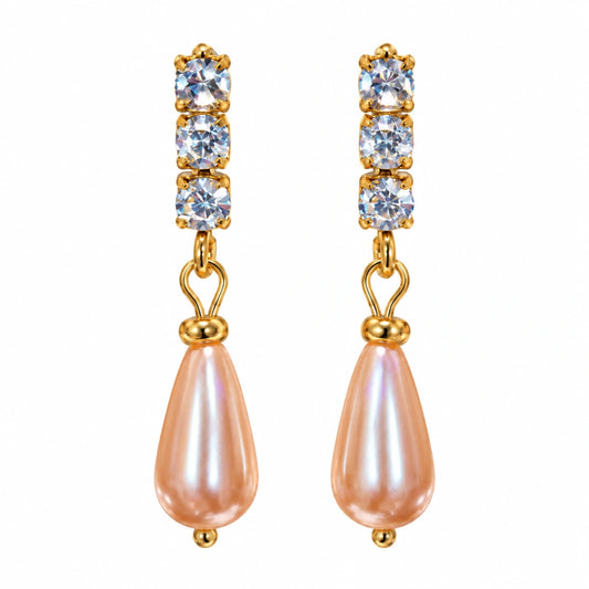Orecchini NÉA Goccia Rosa Cipria con Zirconia Ghiaccio Oro PVD