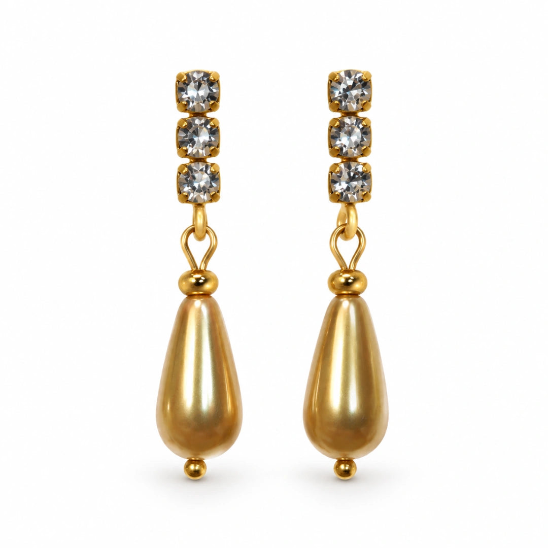 Orecchini NÉA Goccia Oro Perlato con Zirconia Ghiaccio Oro