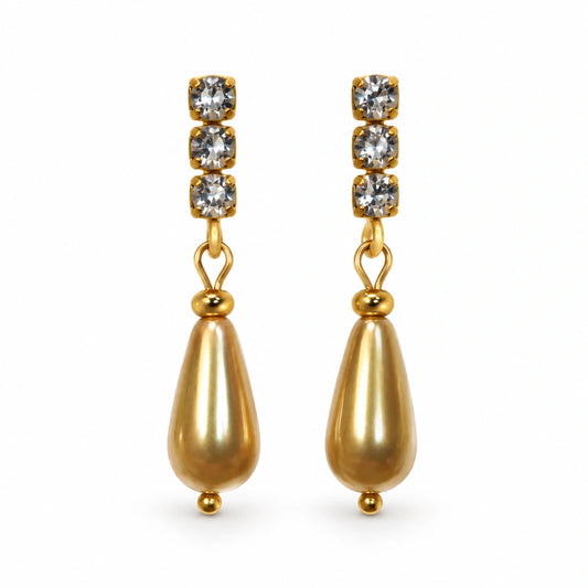 Orecchini NÉA Goccia Oro Perlato con Zirconia Ghiaccio Oro