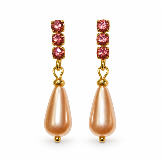 Orecchini NÉA Goccia Pesca Perlata con Zirconia Rosa Oro