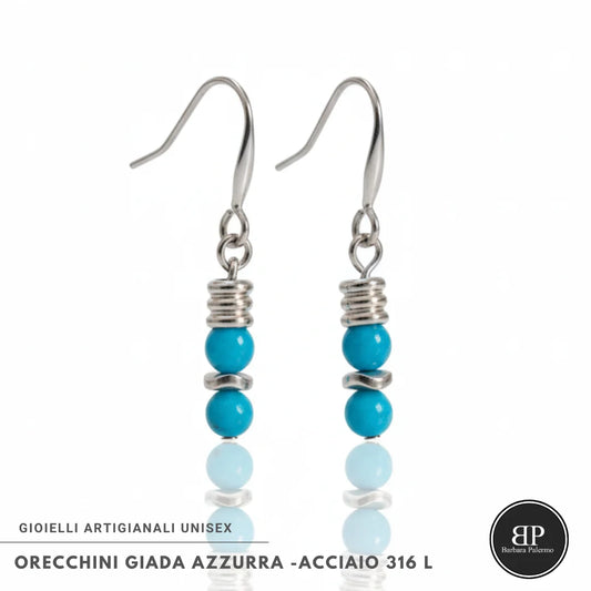 Orecchini Donna in Giada Azzurra Sfaccettata e Acciaio 316L