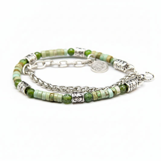 Armband Oslo Doppio Giro: Grüner Achat, Moosgrüne Howlith.