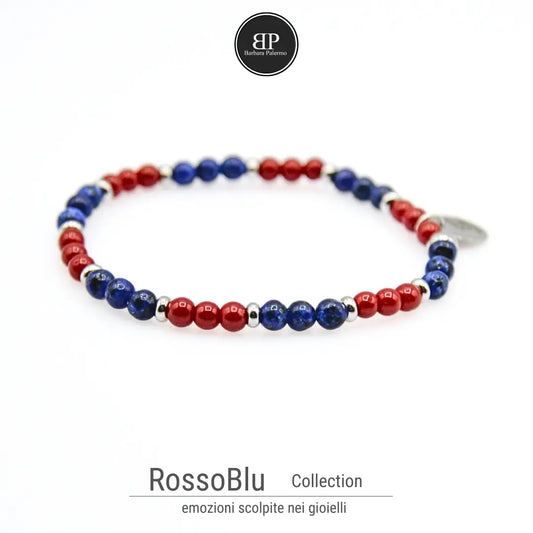 Bracciale elastico Rosso Blu - Lapis e Agata Rossa 4 mm