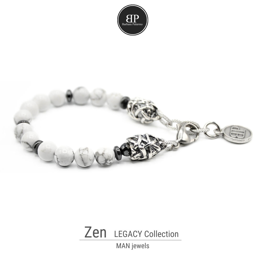 Zen-Armband – Howlith-Hämatit und Silberanschlüsse