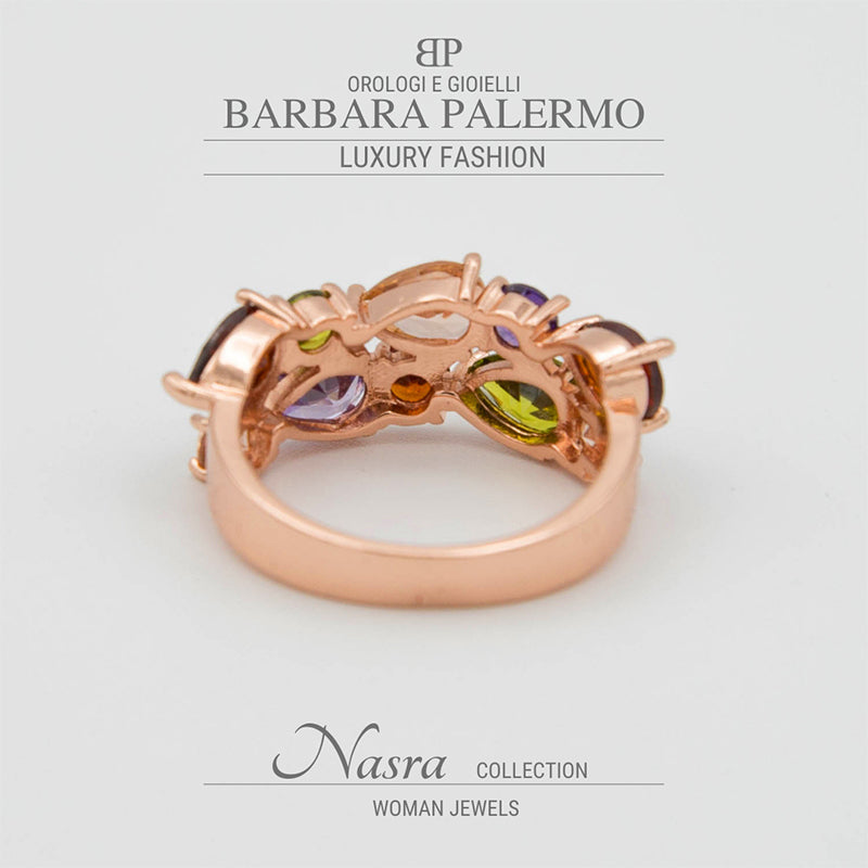 Nasra: anello con Zirconi colorati placcato in oro rosa