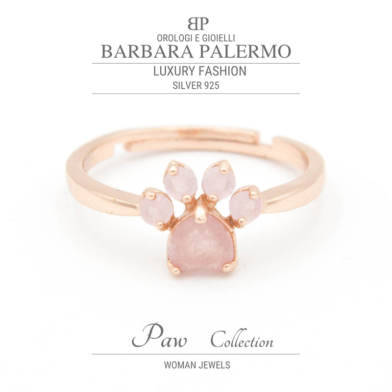 Paw: anello in argento 925 con pietre in Quarzo Rosa placcato oro rosa –  Barbara Palermo