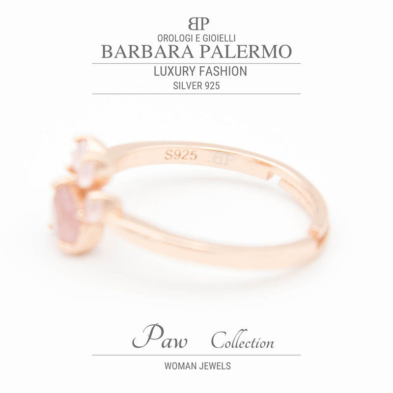Paw: anello in argento 925 con pietre in Quarzo Rosa placcato oro rosa 18k
