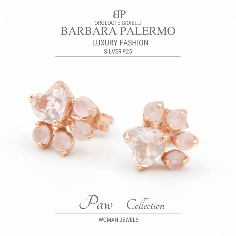 Paw: orecchini argento 925 con pietre in Quarzo Rosa placcati oro rosa 18k