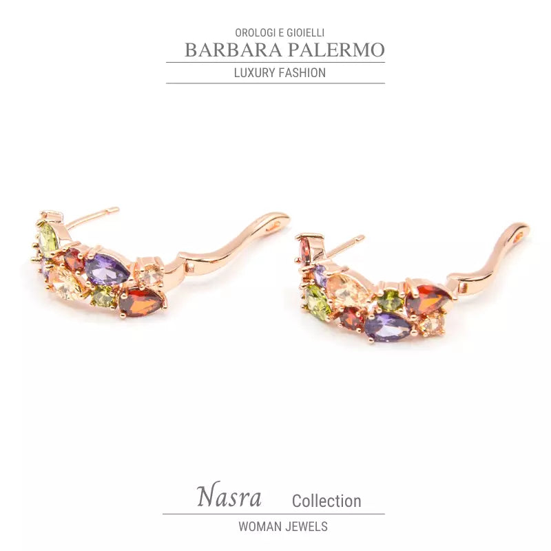 Nasra: Ohrringe mit farbigen Zirkonen, plattiert mit Roségold