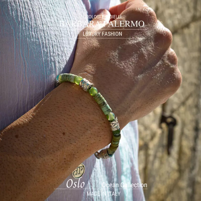 Grünes Achat-Armband und moosiges Rondelle aus Ozean-Oslo