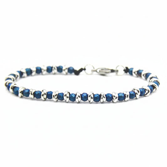 Bracciale nautico acciaio ed ematite Braid Blu Notte