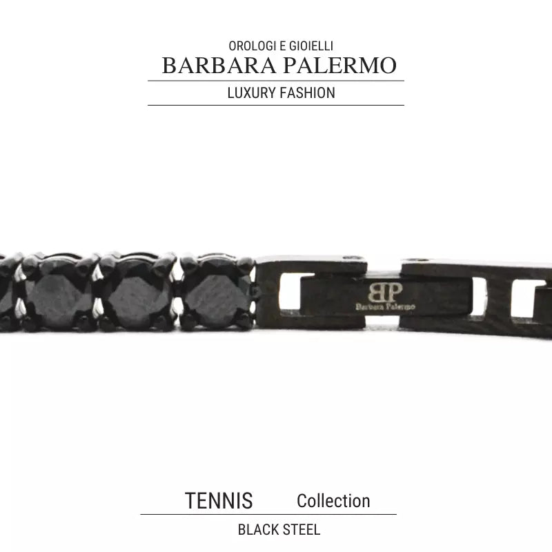 Tennisarmband aus schwarzem schwarzem Stahl