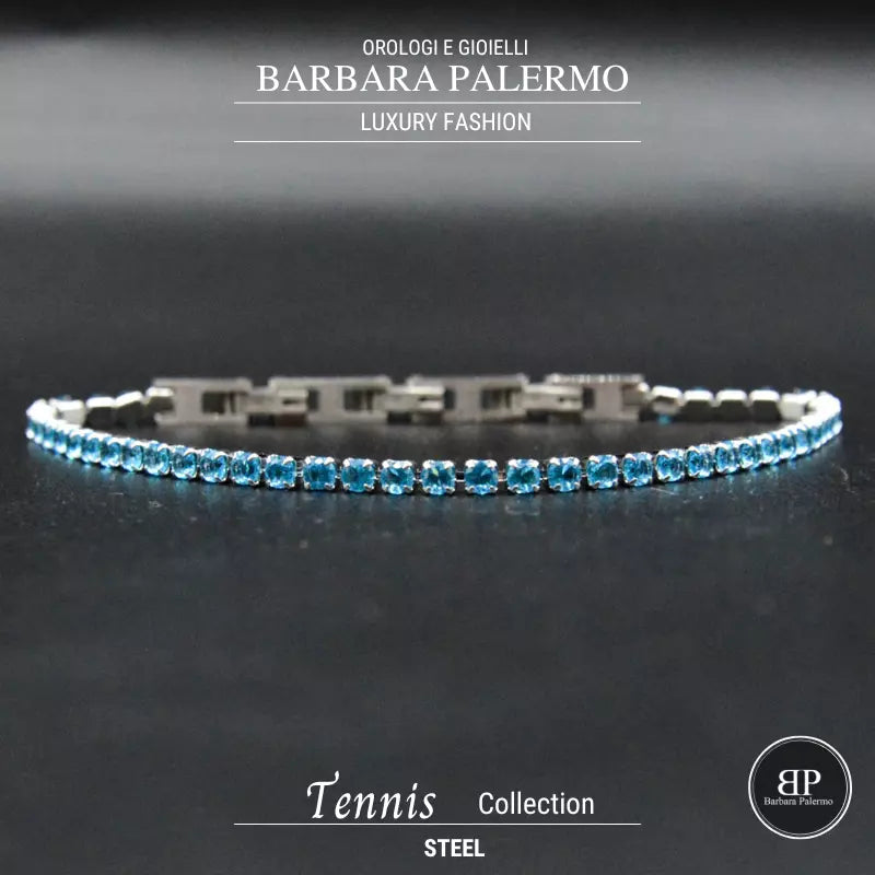 Türkisfarbenes Tennisarmband aus Stahl mit Zirkonen