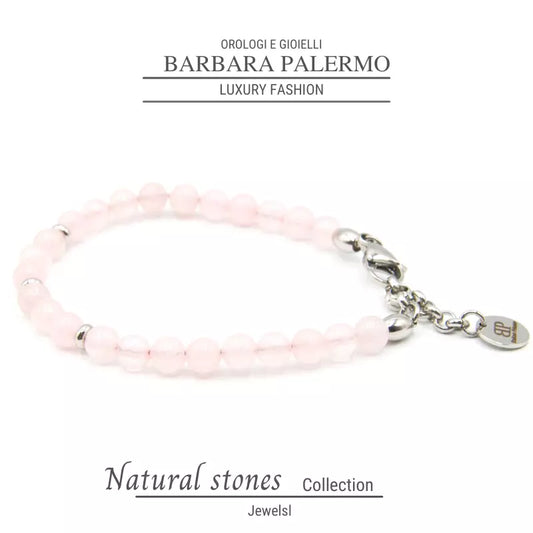 Stones: bracciale quarzo rosa con moschettone