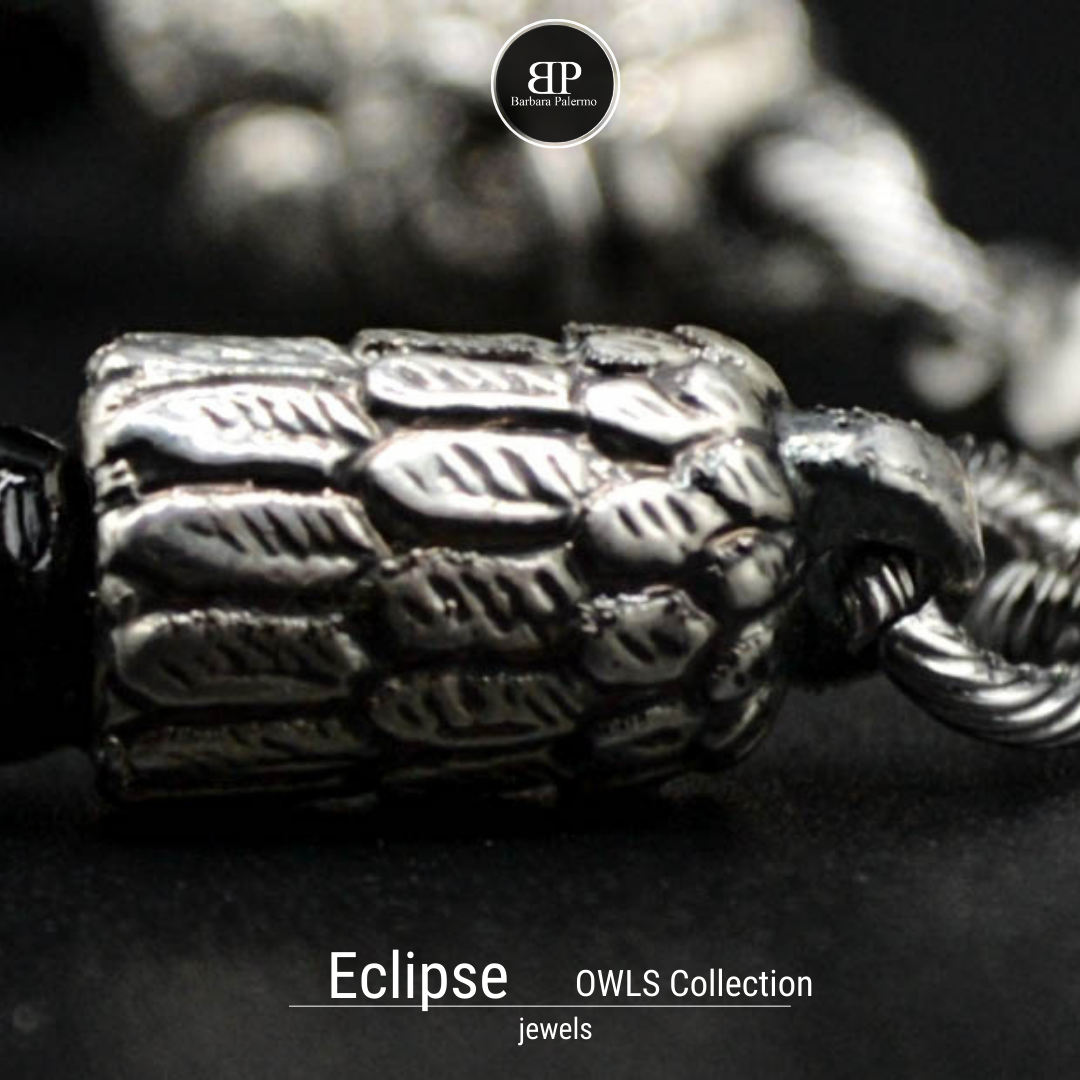 Eclipse-Armband – facettierter schwarzer Onyx und silberne Eule