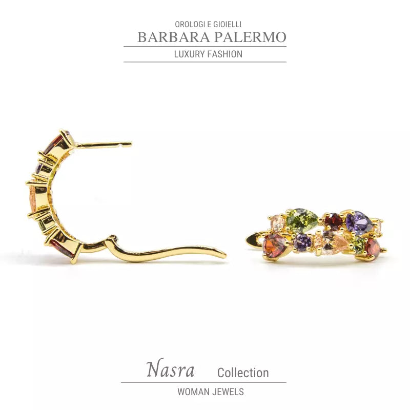 Nasra: Ohrringe mit farbigen Zirkonen, plattiert mit 18 Karat Gold