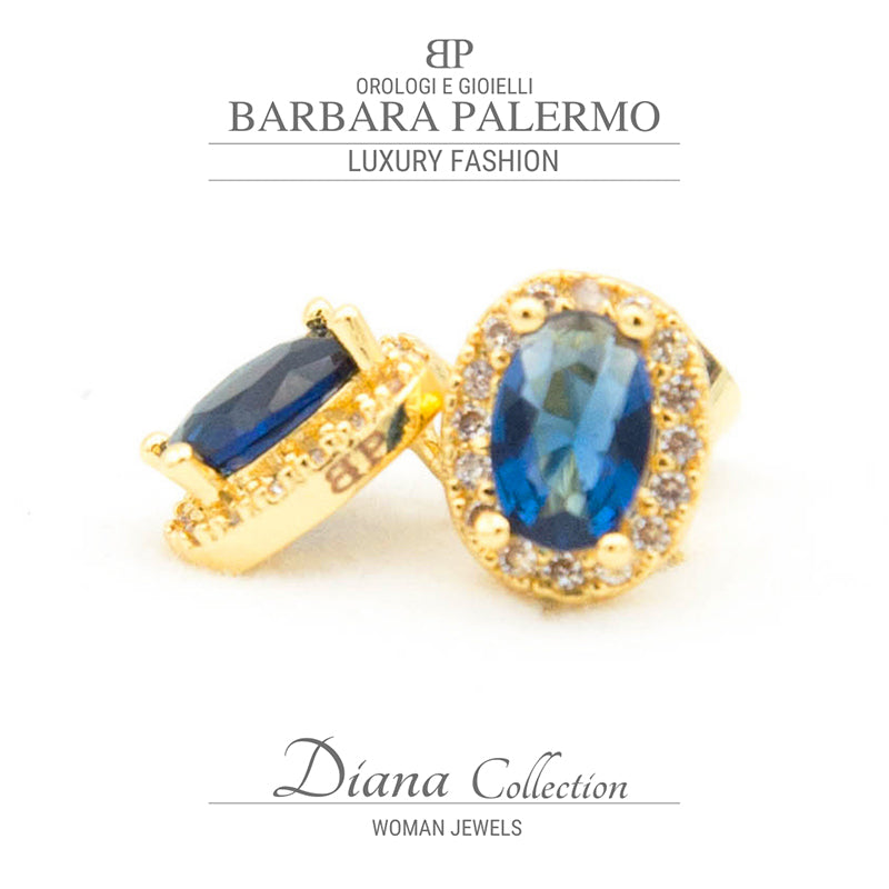 Diana: Ohrringe mit blauen Zirkonen, plattiert mit 18 kt Gold