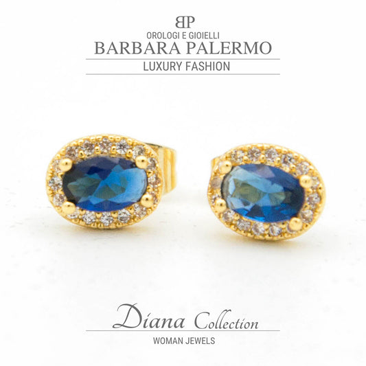 Diana: orecchini con Zirconi Blu placcato in oro 18 k