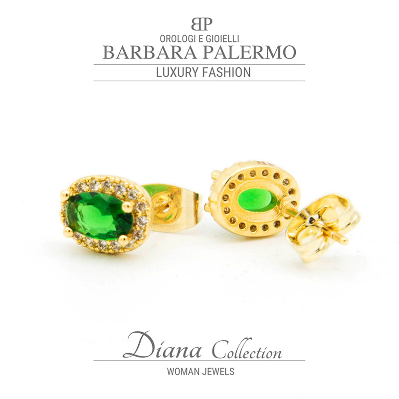 Diana: 18 Karat vergoldete Vintage-Ohrringe mit Verschluss und grünem Zirkon