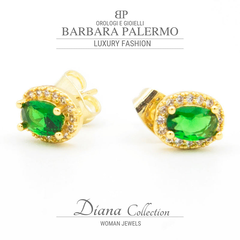 Diana: 18 Karat vergoldete Vintage-Ohrringe mit Verschluss und grünem Zirkon