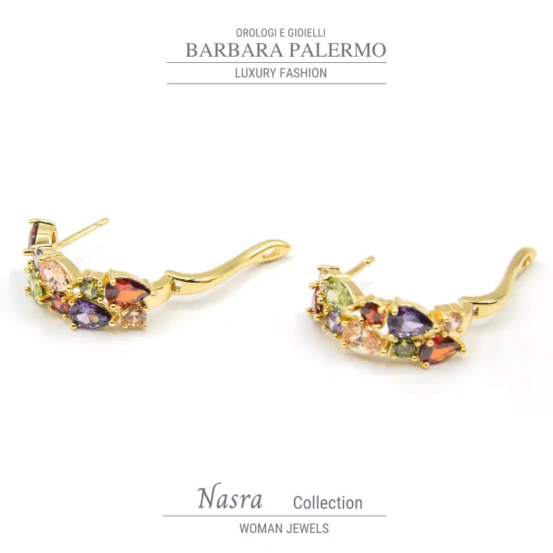 Nasra: Ohrringe mit farbigen Zirkonen, plattiert mit 18 Karat Gold