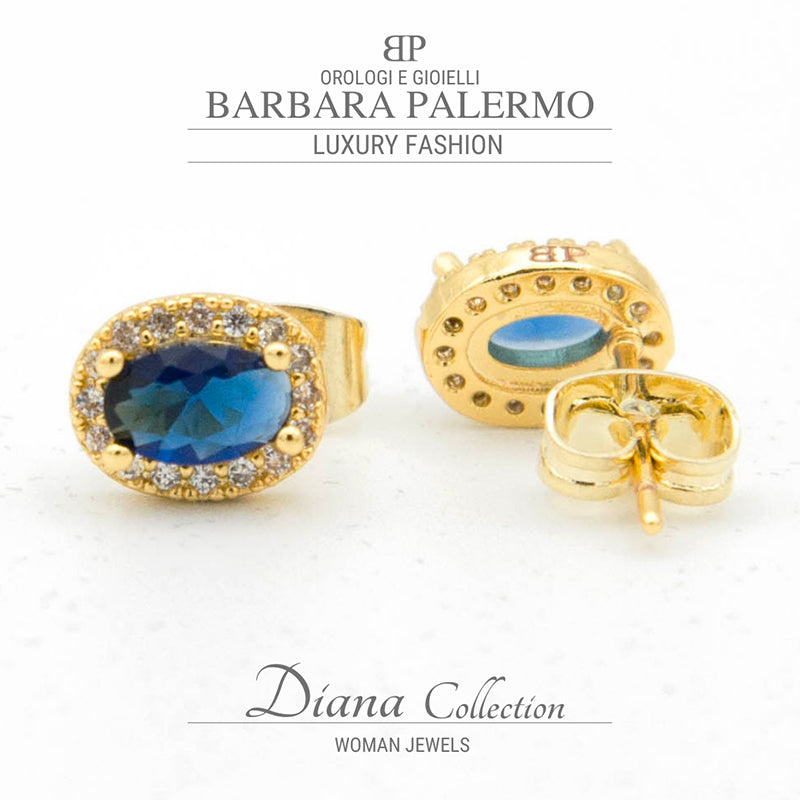 Diana: orecchini con Zirconi Blu placcato in oro 18 k
