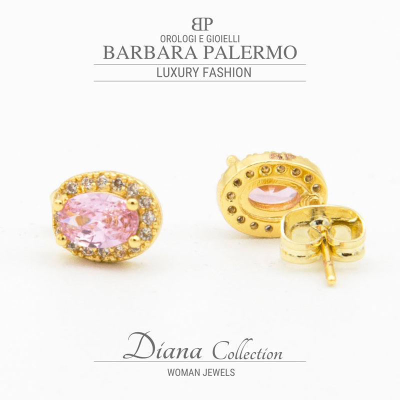 Diana: Vintage-Ohrringe aus Gelbgold mit rosa Zirkon